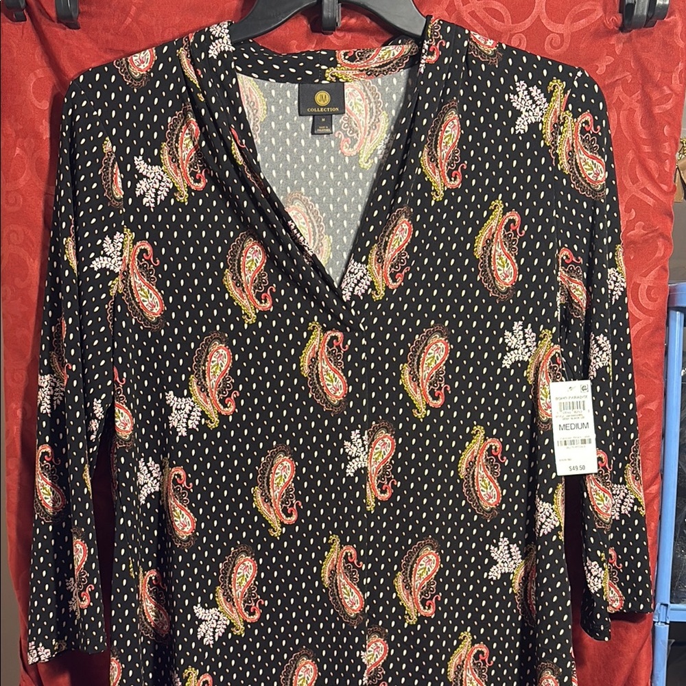 JM Collection Black Paisley Blouse NWT